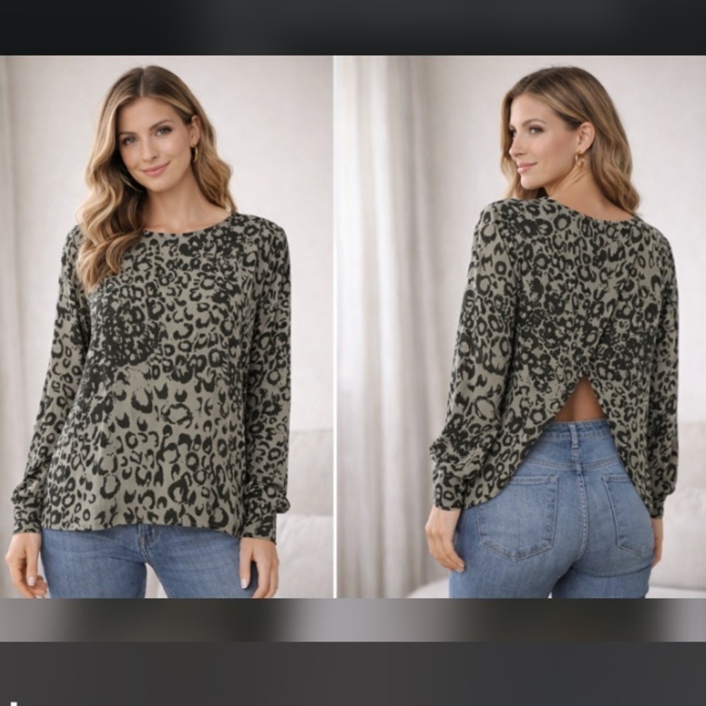 Sea New York Print Blouse Pleated with Crossover Open Back Accent Women's Large